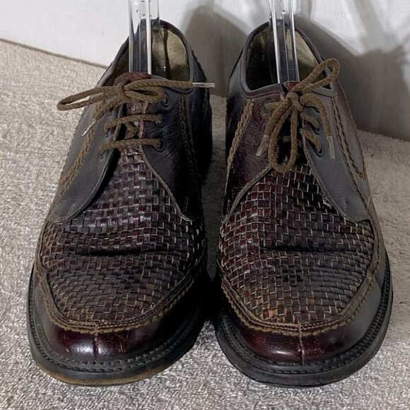Vintage Brown Woven Leather Upper Lace Up Derby Shoes 12 - Picture 12 of 14